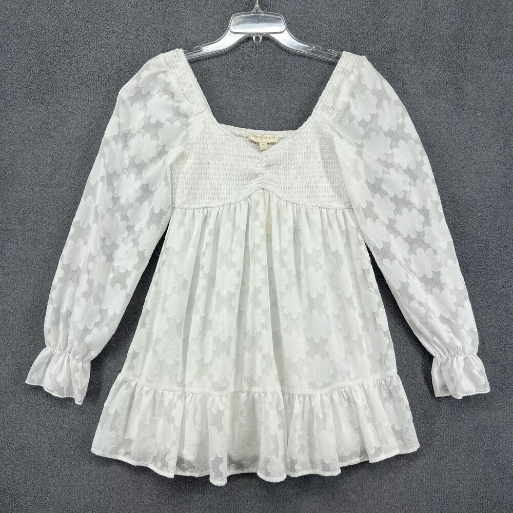 Thirty Thirty Top‎ Womens Medium White Floral Babydoll Blouse Cottage Coquette